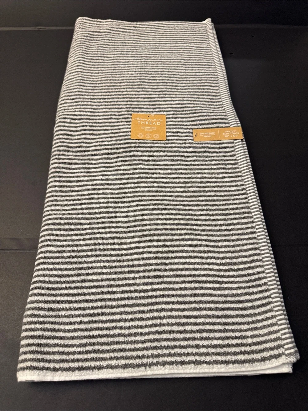 2pc COMMON THREAD Eco-Melange Bamboo Zero Twist Bath Towel Set -MINISTRIPE